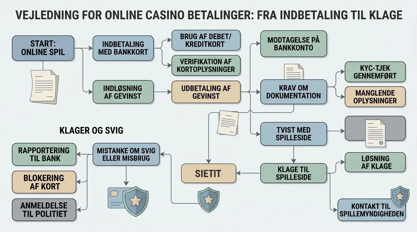 Oversigt over betalingsspor, klagevej og svindelrespons ved online casino