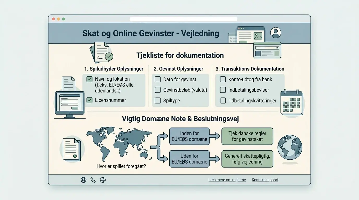Beslutningssti for skat, dokumentation og udenlandske onlinegevinster
